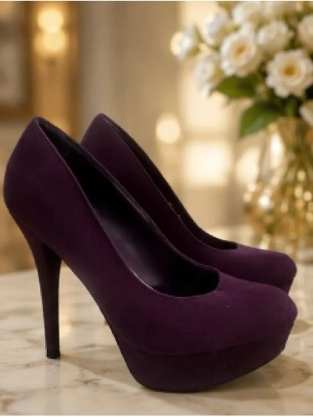 Brash Deep Plum Suede Platform Pumps